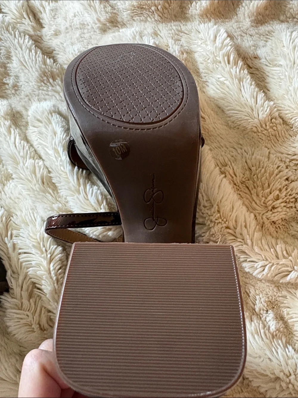 Jessica Simpson Dark Brown Patent Platform Block Heel Sandals